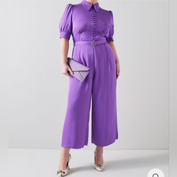 LK Bennett Purple Wide-Leg Jumpsuit with Belt - Size 14 - Picture 2 of 15